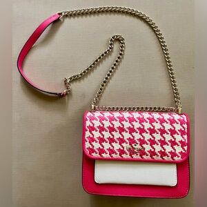 Kate Spade Pink and White Houndstooth Crossbody Bag